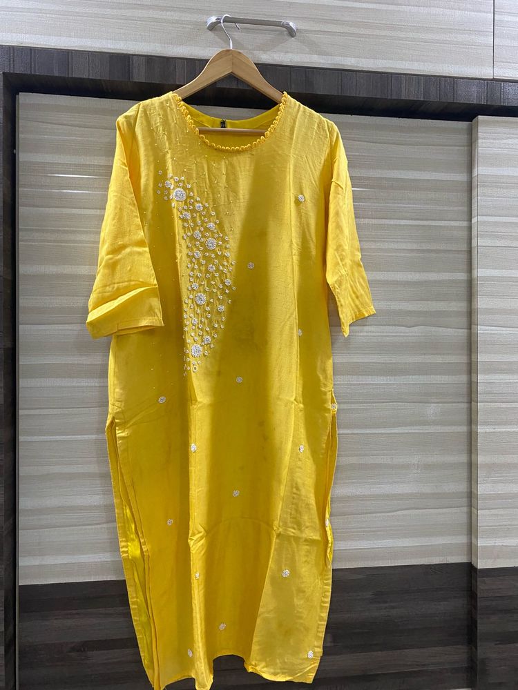 Yellow Embroidered Kurta