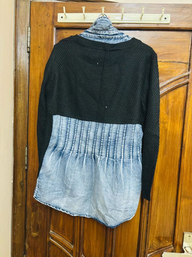 Denim Shirt With Woollen Top