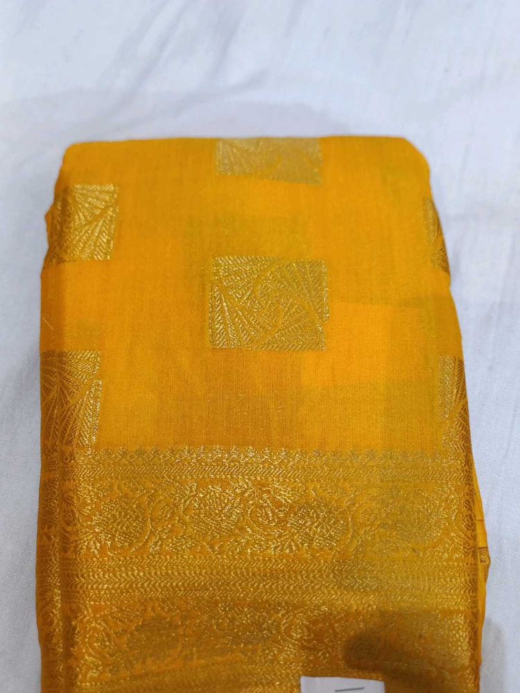 Yellow Silk Saree with Gold Detail
