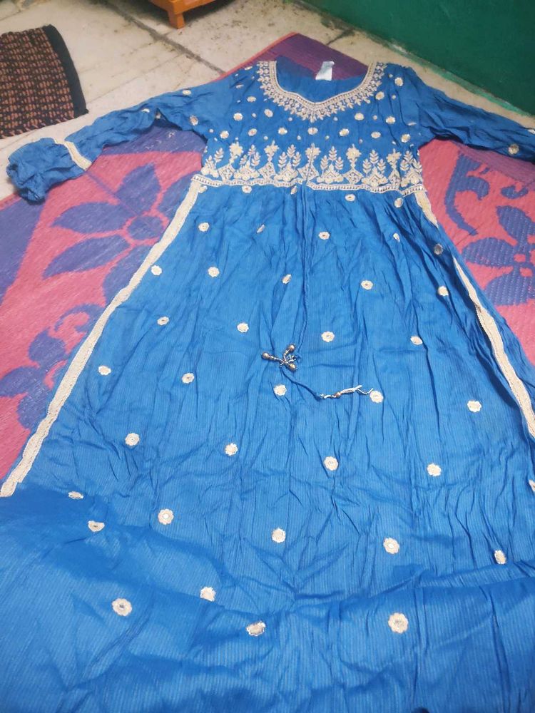 Elegant Blue Embroidered long gown