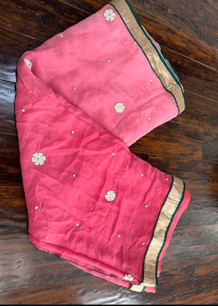 Elegant Pink Ombre Embroidered Saree