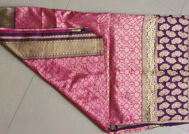 Pink &amp; Purple Banarasi Silk Saree