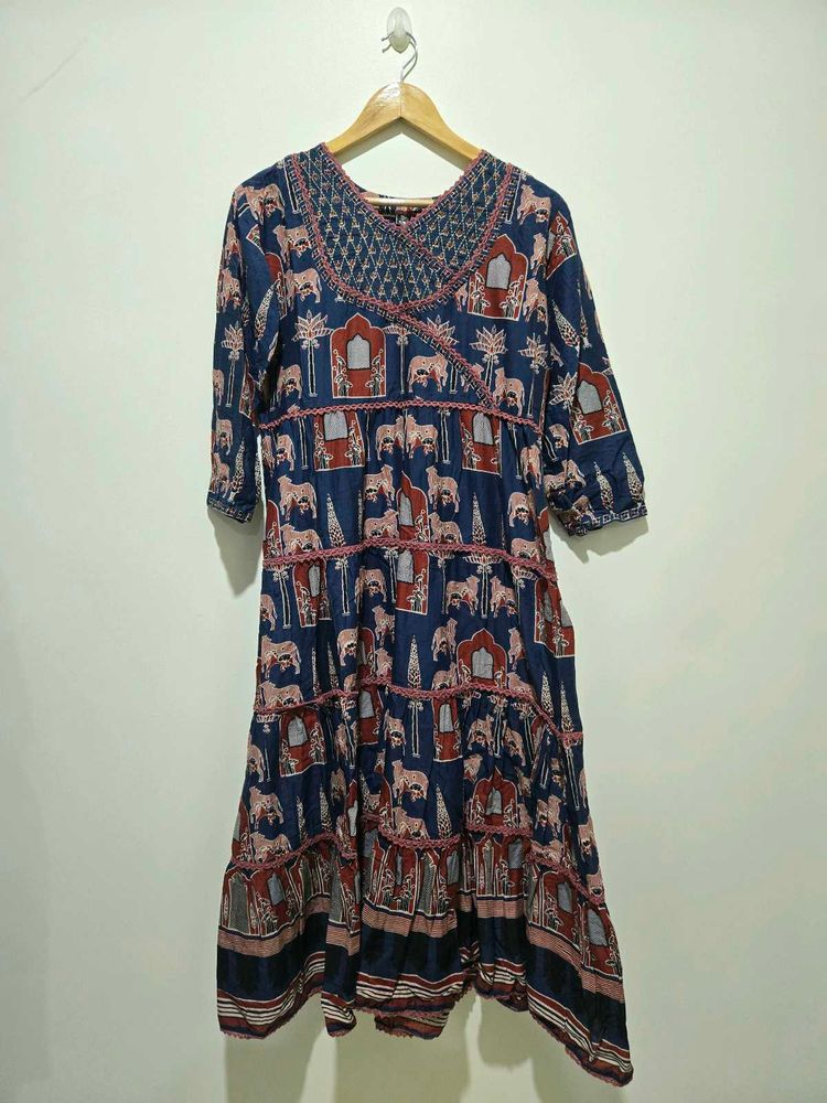 Elephant Print Tiered Midi Dress
