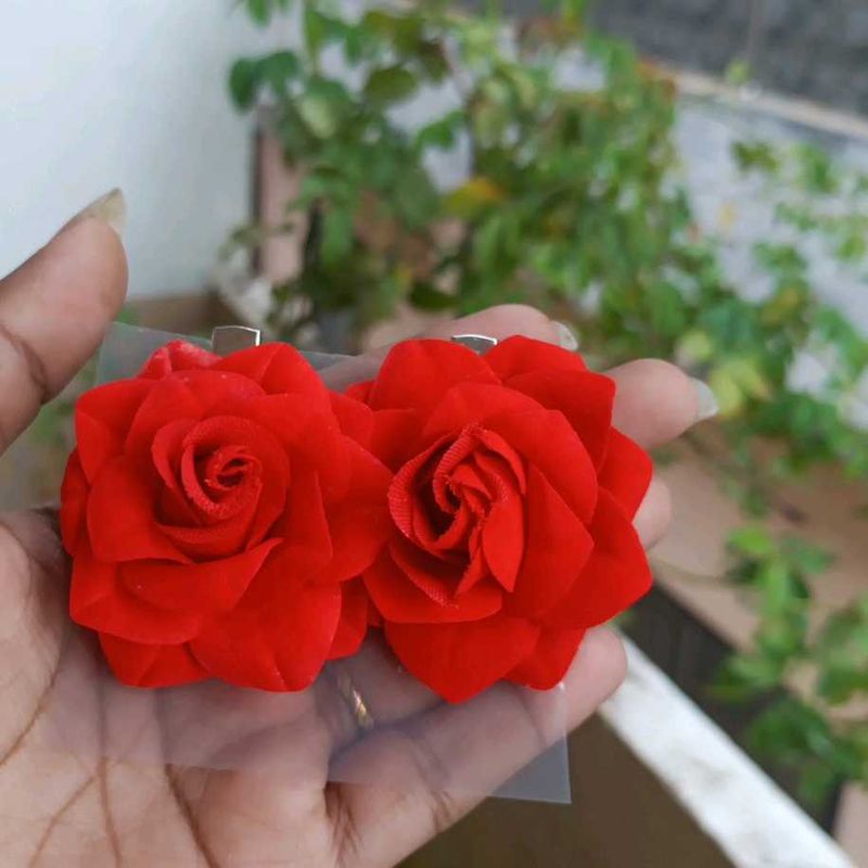 Red Rose Hair Clips