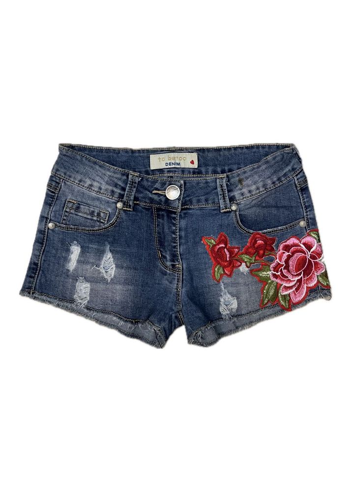 Denim Shorts with Floral Embroidery