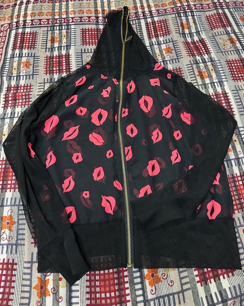 Fun Kiss Print Hoodie Jacket