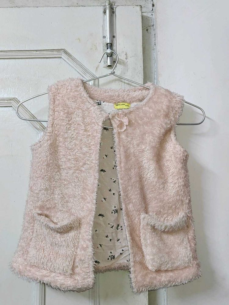 Peach Fur Half Jacket/ Coat For Girls