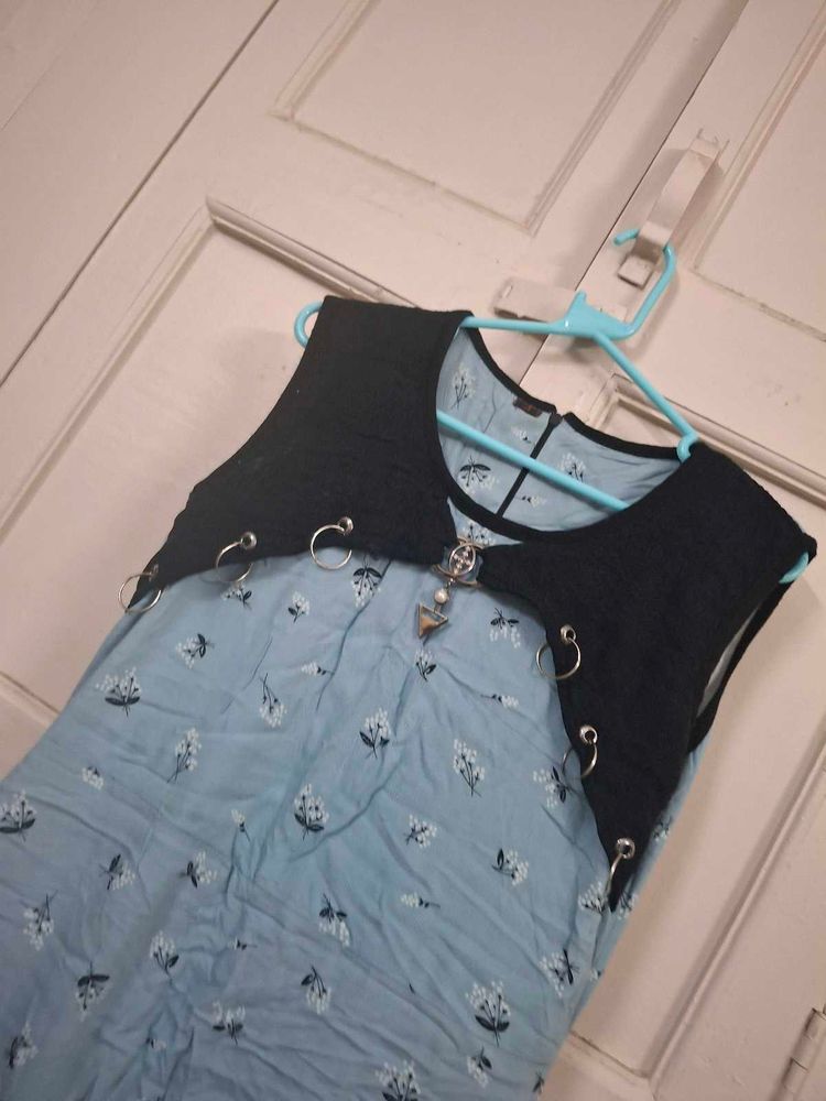 Blue Floral Dress with Vest