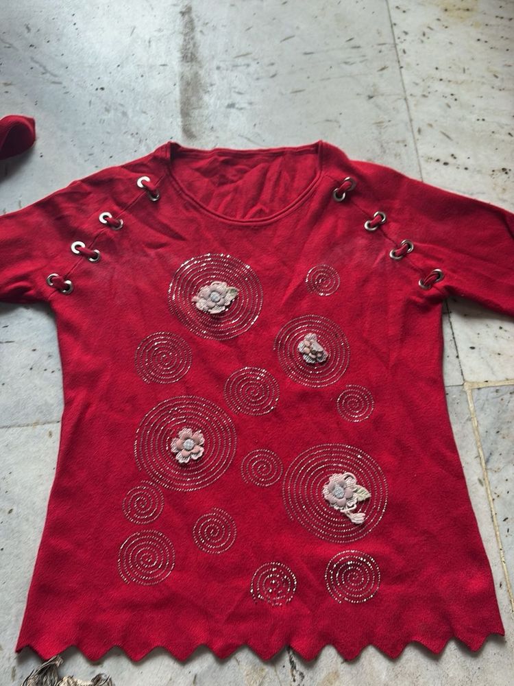 Red Embellished Top