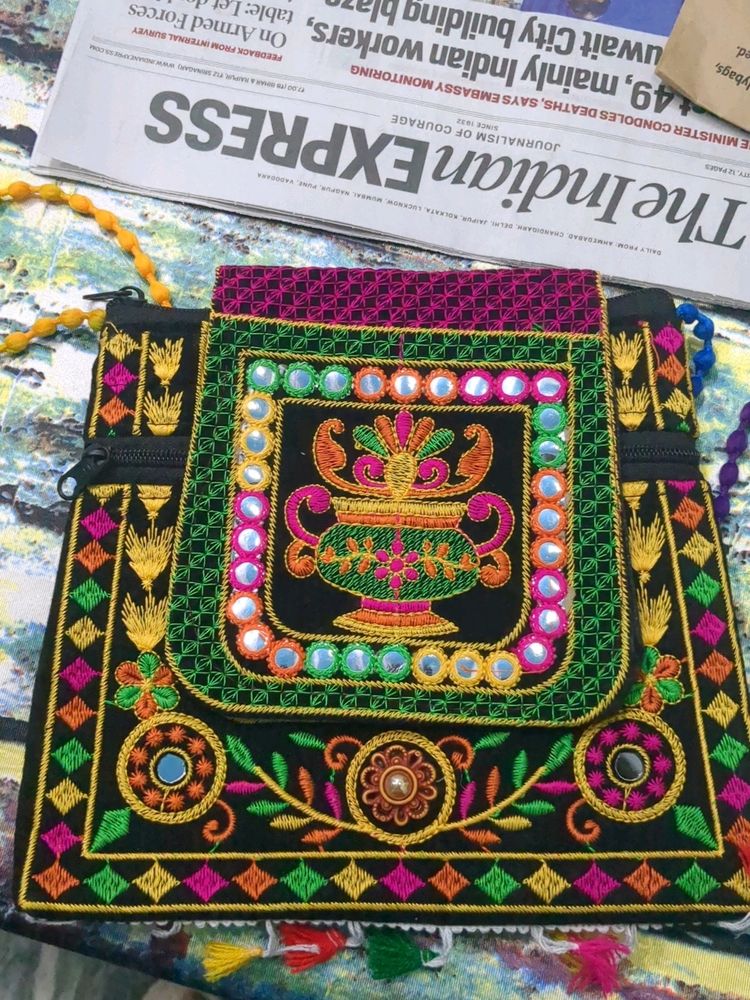 Embroidered Mirror Work Shoulder Bag