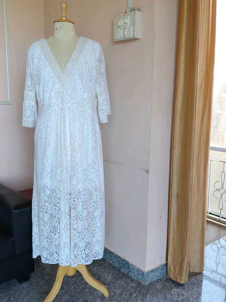 Vintage White Lace Midi Dress
