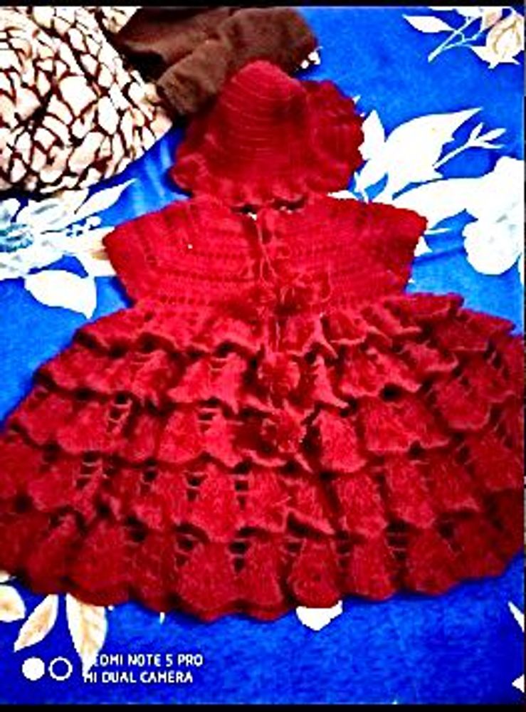 Red Knitted Baby Dress with Hat
