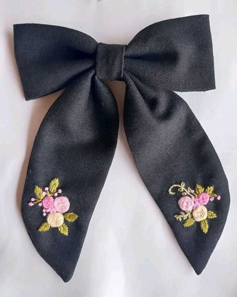 Floral Embroidered Hair Bow