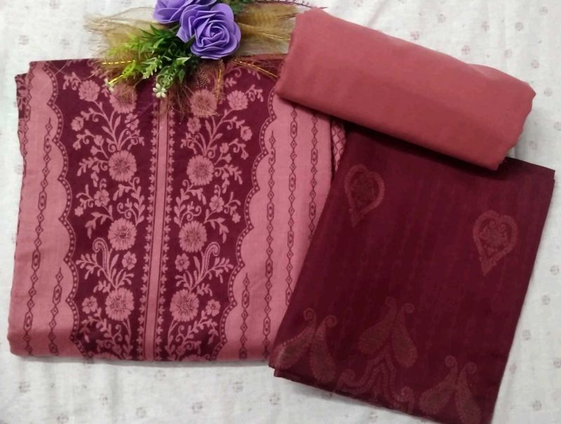 Unstitched Pashmina maroon suit