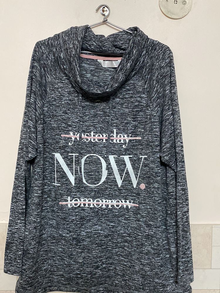 Trendy Full Sleeves Top With Rollover High Neck.