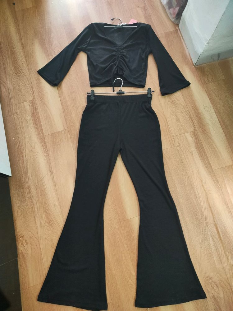 Black Crop Top &amp; Flare Pants Set