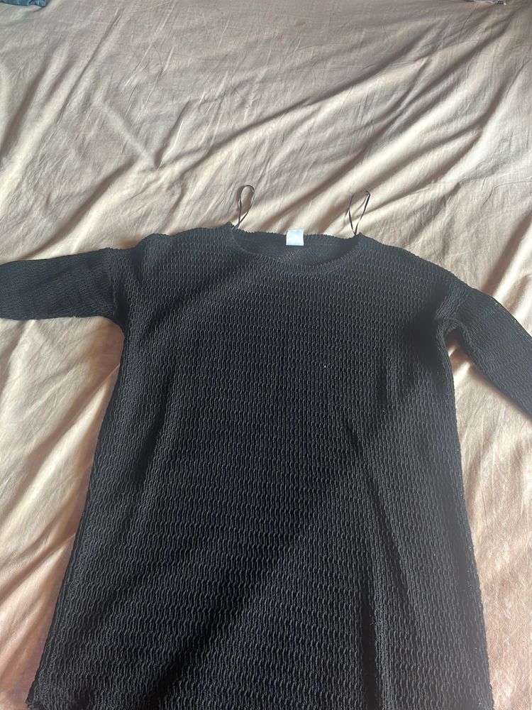 Black Knit See Through Cover Up Top