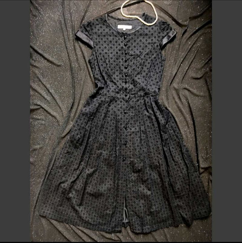 Vintage-Style Black Chikankari Button-Up Dress