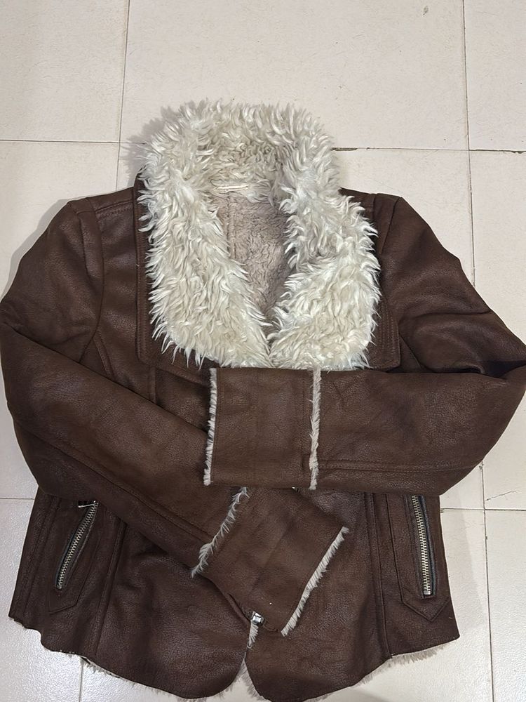 Brown Faux Fur Collar Jacket