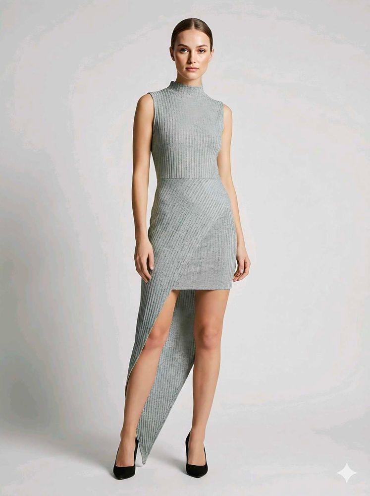 Women's Grey Asymmetric Western Dress