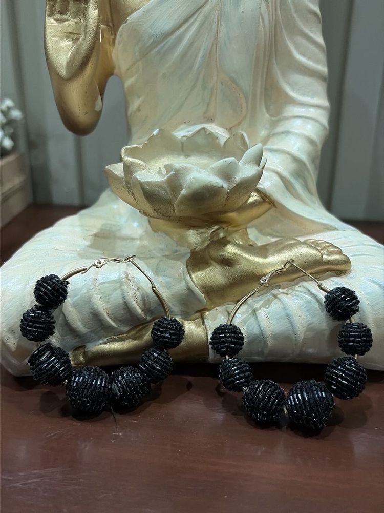 Black Beaded Hoop Earrings
