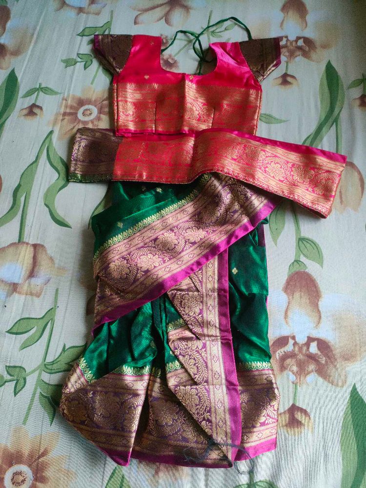 Pink &amp; Green Kids Saree