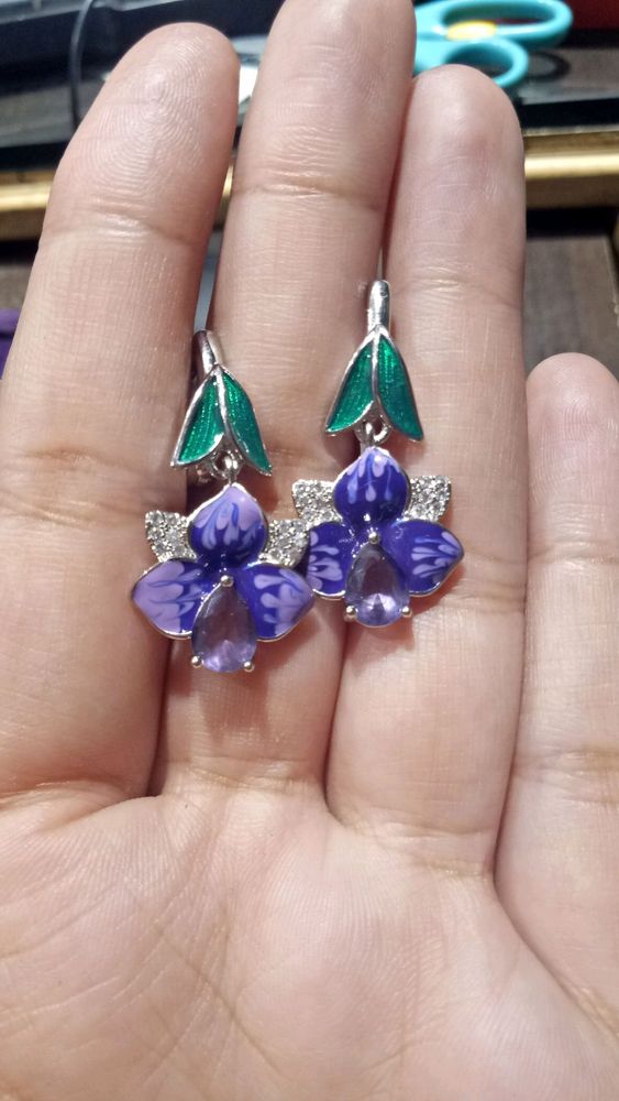 enamel painted  zicronia flower earrings