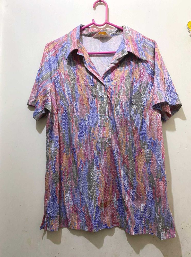 Patterned Short Sleeve Top till 40 strechy