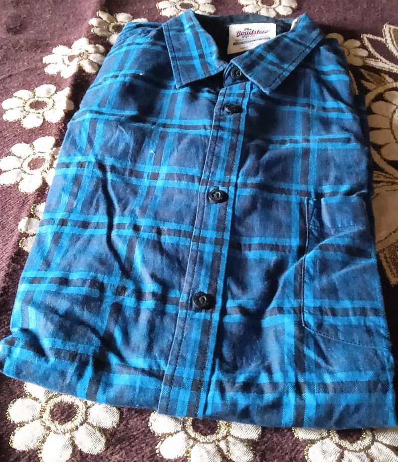 Blue and Black Plaid Button-Down Shirt