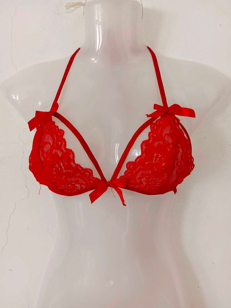 Red Lace Bralette with Bows