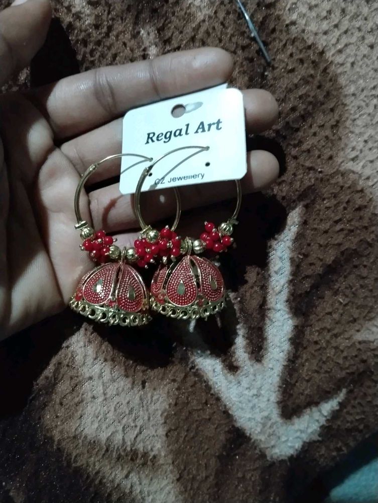 Red Jhumka Earrings