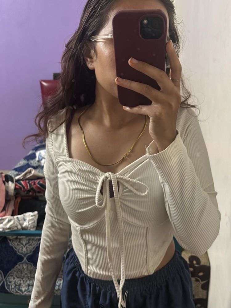 Cute White Long Sleeve Top