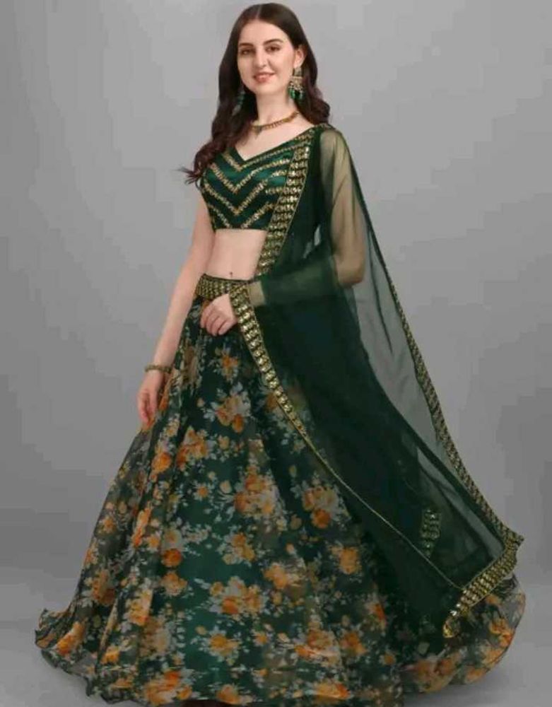 Girls Green Organza Lehenga