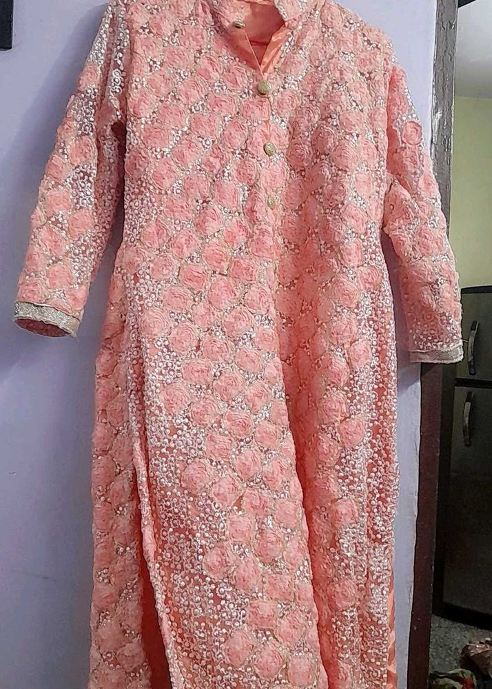 Peach Floral Embroidered kurti