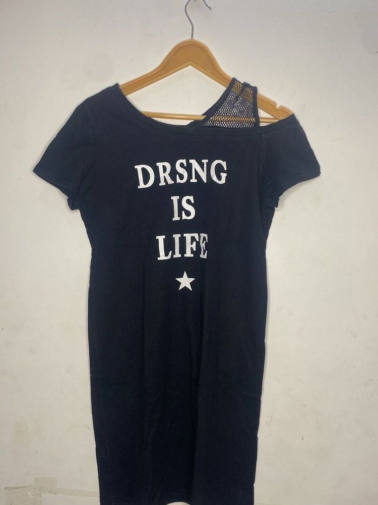 Black Graphic Mini Dress