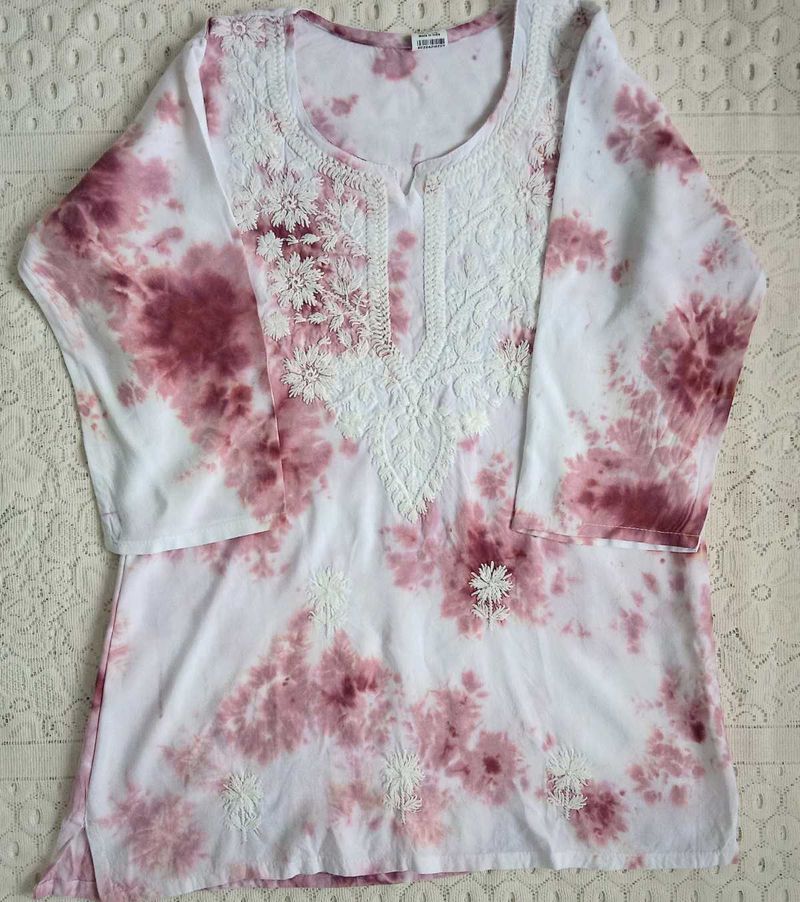 Tie-Dye Embroidered Short Kurti
