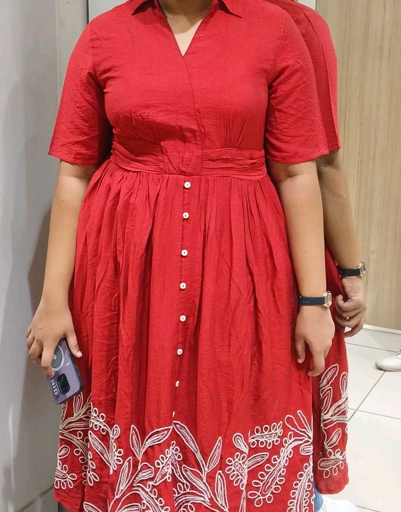 Red Midi Shirt Dress