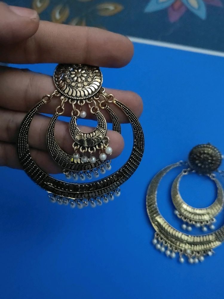 Golden Antique 3 Layered Party Earrings