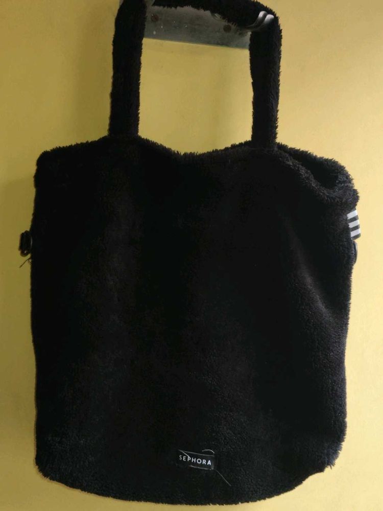 Black Fluffy Tote Bag