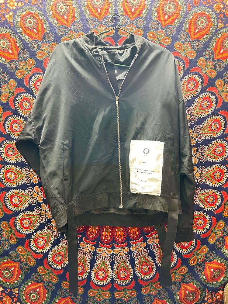 Black Bomber Jacket with Straps