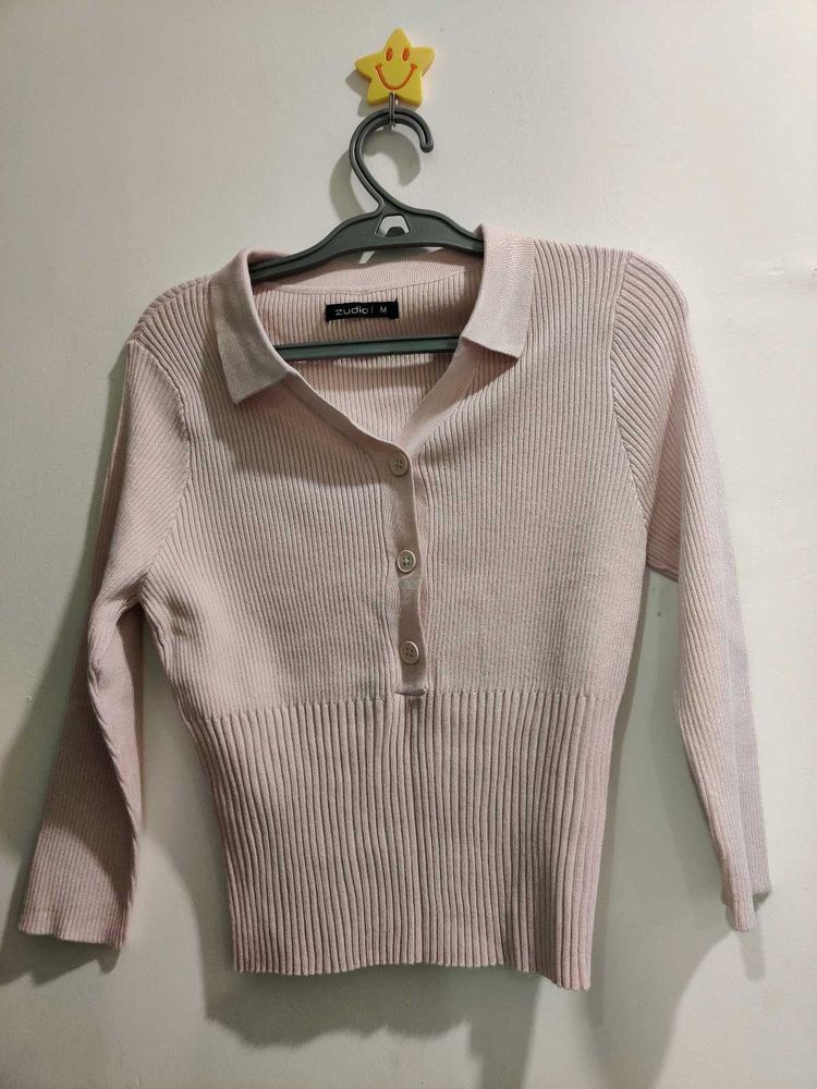 Cute Pink Knit Polo Top