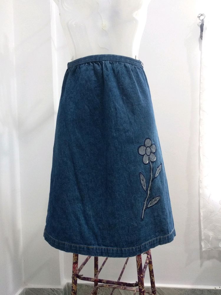 Denim A Line Knee Length Skirt