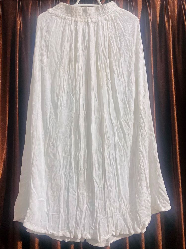 White Crinkled A-line Skirt
