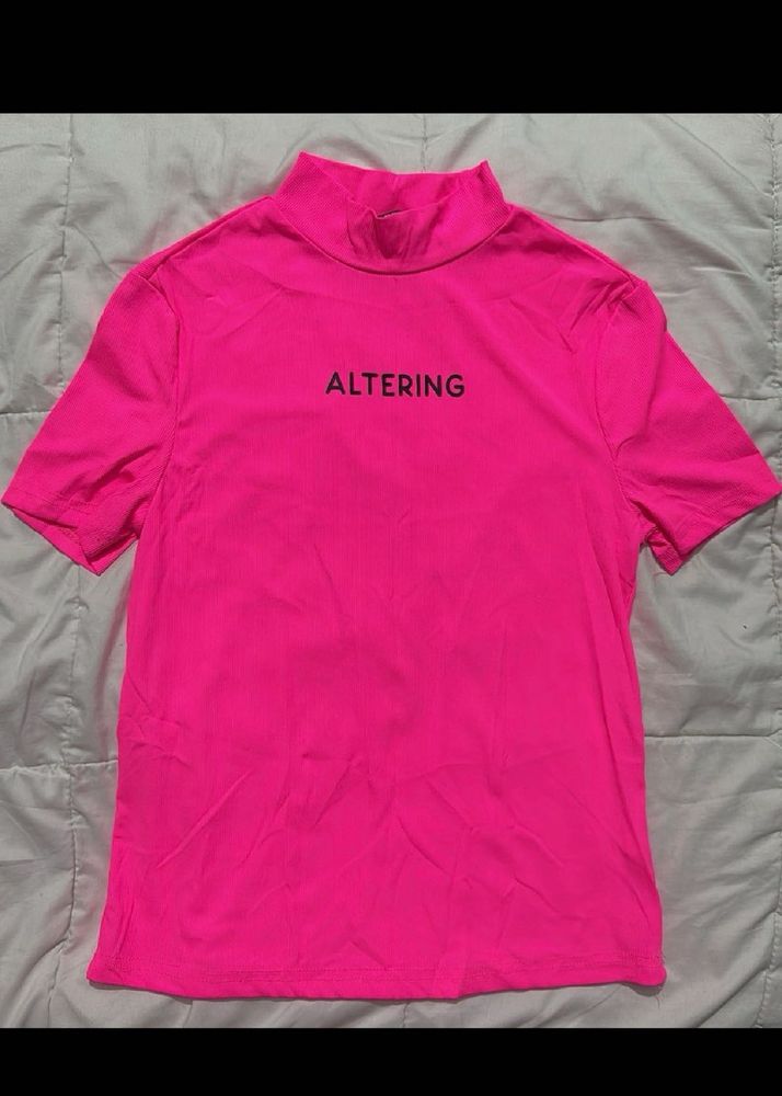 Hot Pink Mock Neck Graphic Tee