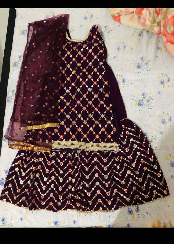 Girls&#39; Festive Purple Sharara Suit