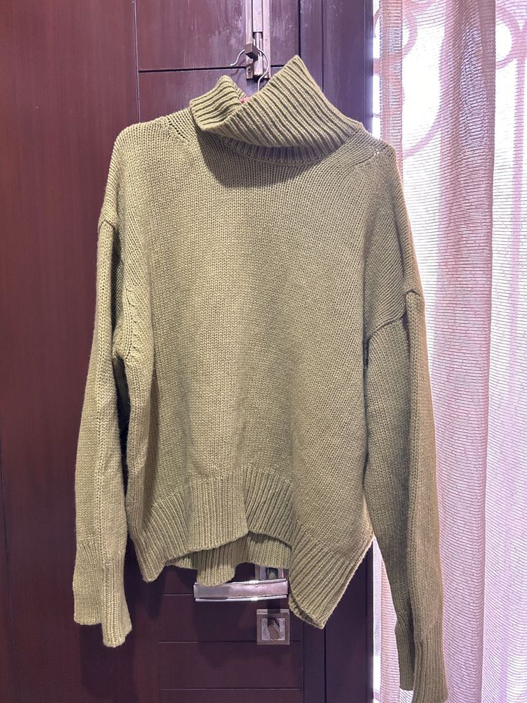 Olive Green Turtleneck Knit Sweater