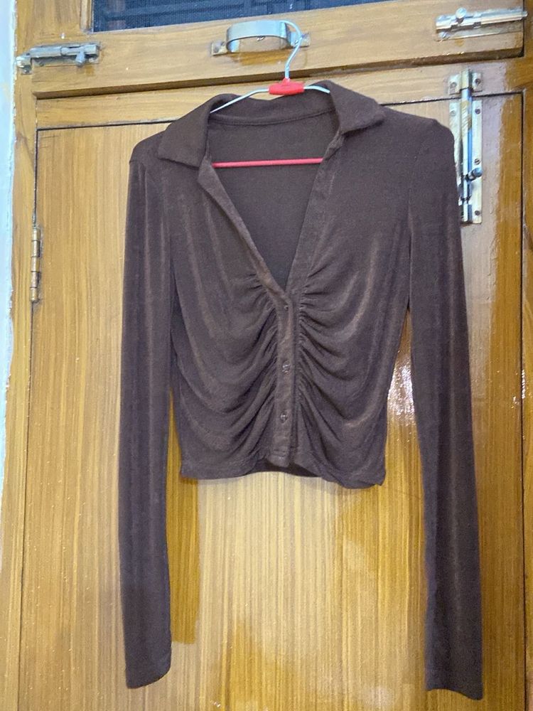 Brown Ruched short Front Top
