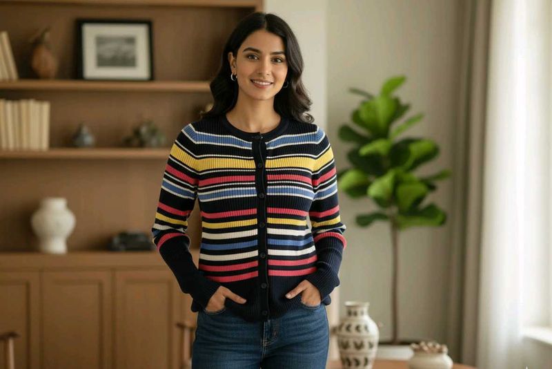 Imported Striped Knit Cardigan