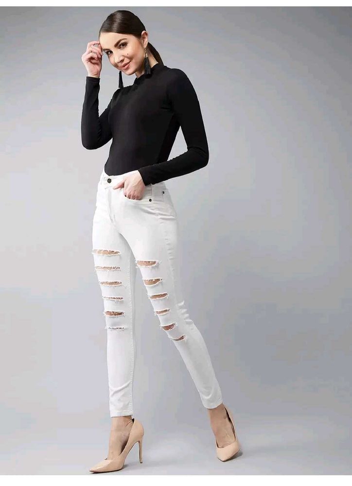 Dolce Crudo White Skinny Distressed Jeans Size 32