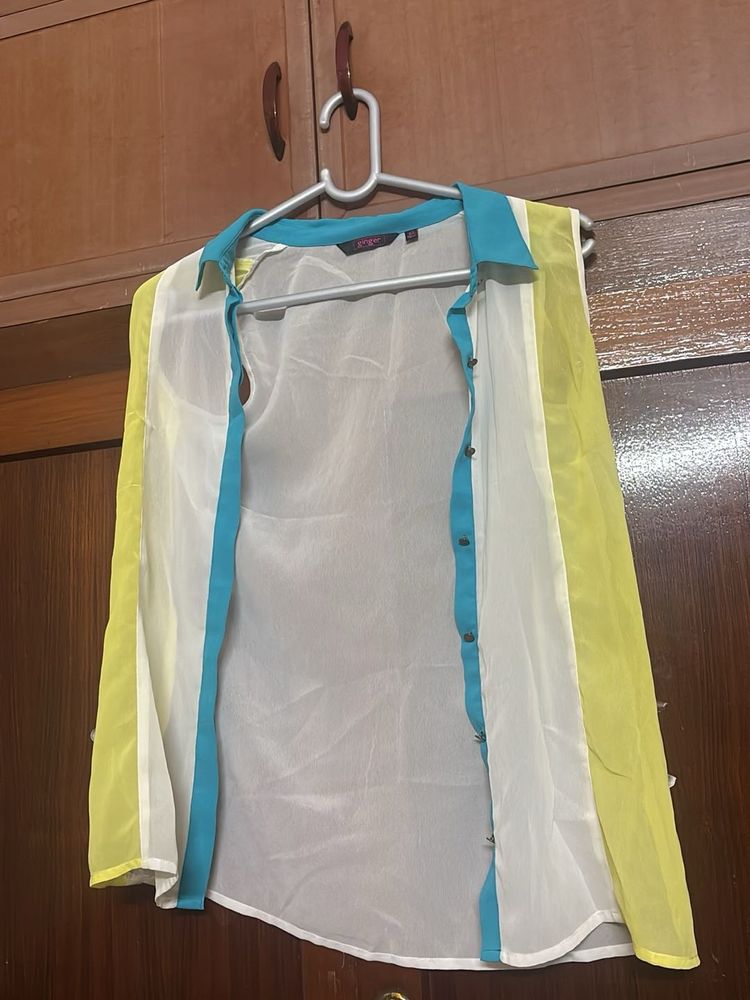 Sheer Colorful Button Down Top